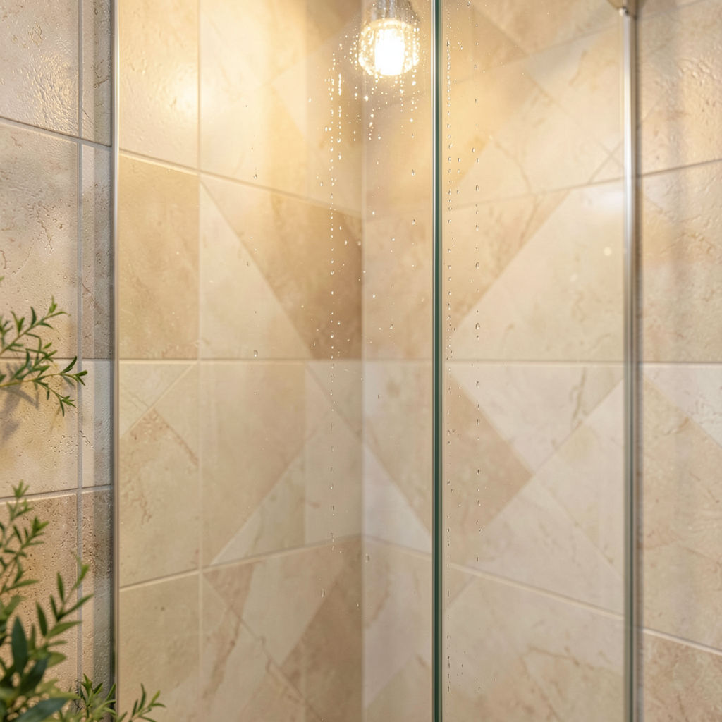 Douche walk-in compacte avec niche murale et receveur extra-plat dans une salle de bain moderne