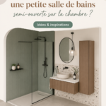 Salle de bains semi-ouverte lumineuse avec meuble en bois et cloisons vitrées