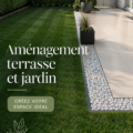 Terrasse joliment aménagée avec des plantes et du mobilier confortable