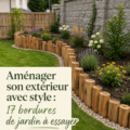 Bordures de jardin en pierre décoratives entourant un parterre fleuri.