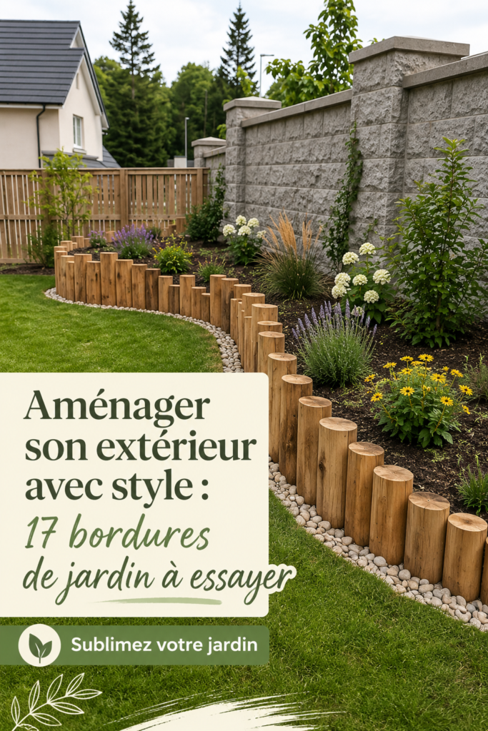 Bordures de jardin en pierre décoratives entourant un parterre fleuri.