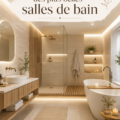 Exemple de salle de bain moderne avec baignoire et design épuré.