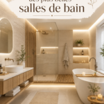 Exemple de salle de bain moderne avec baignoire et design épuré.