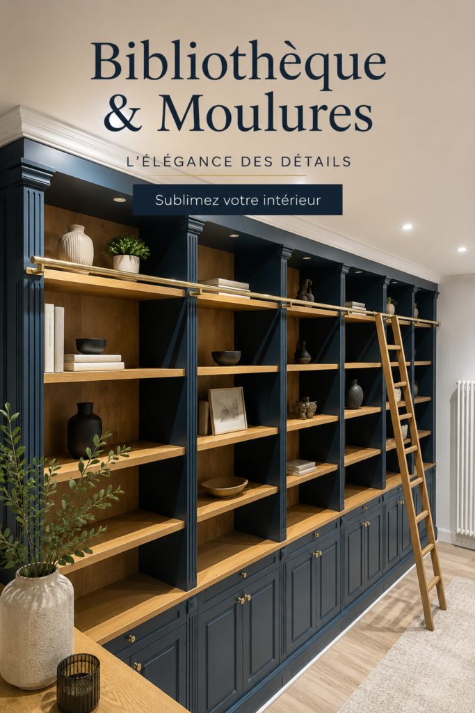 Bibliothèque moderne sur mesure dans un salon élégant