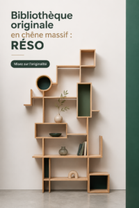 Bibliothèque en chêne massif sur fond de salon élégant