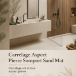 Carrelage mat aspect pierre 60x120 cm posé dans un salon moderne
