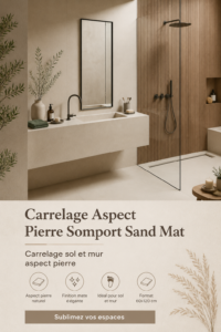 Carrelage mat aspect pierre 60x120 cm posé dans un salon moderne
