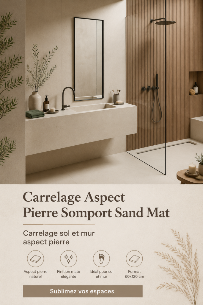 Carrelage mat aspect pierre 60x120 cm posé dans un salon moderne