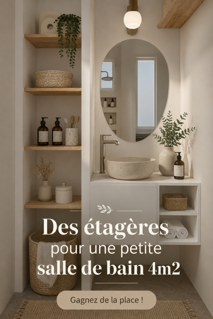 Salle de bain de 4m2 avec étagères pratiques et stylées