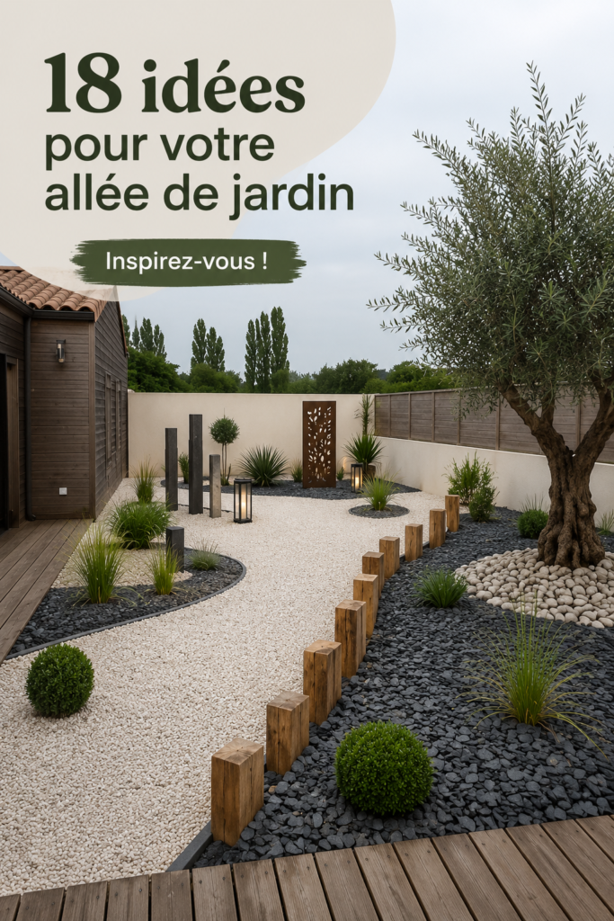 Une allée de jardin joliment décorée avec des fleurs et des lumières.