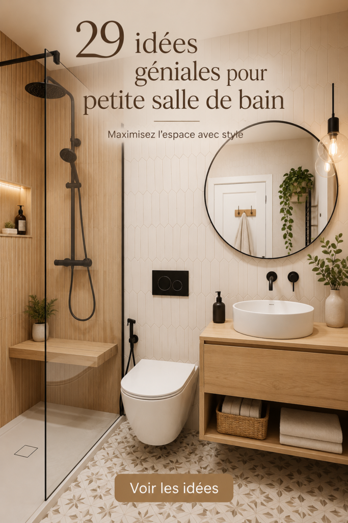 Petite salle de bain astucieusement aménagée avec des rangements et style.