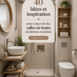 Salle de bain moderne et stylisée avec des rangements optimisés pour un petit espace.