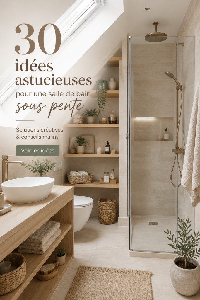 Aménagement d'une salle de bain sous pente avec lavabo et douche