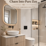 Salle de bain scandinave paisible avec des éléments en bois et des teintes neutres
