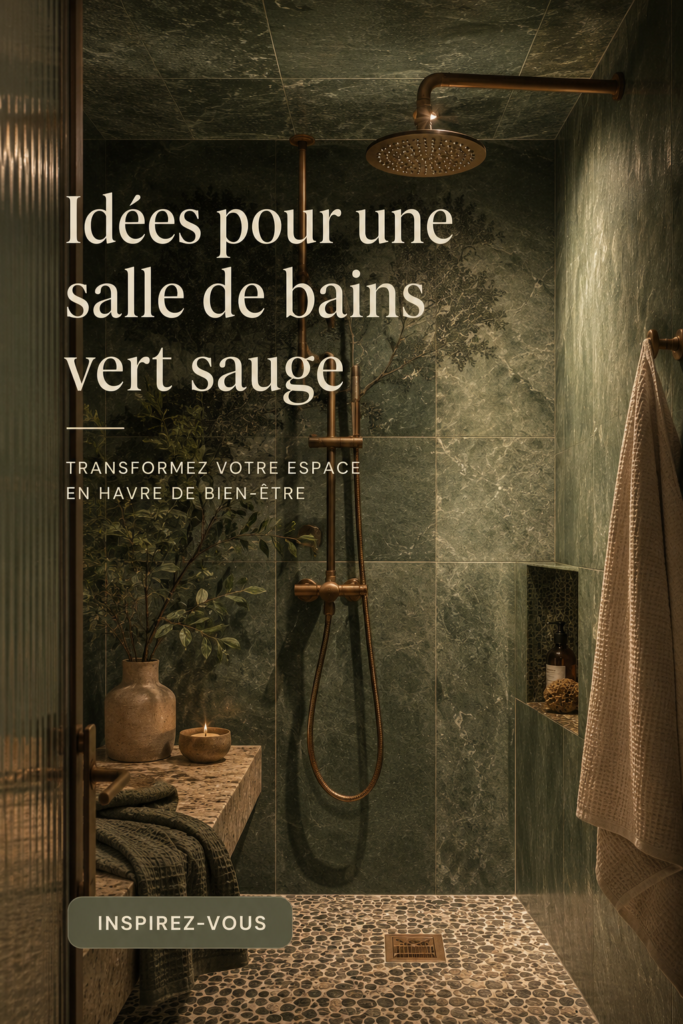 Salle de bain décorée en vert sauge avec des éléments modernes et reposants.