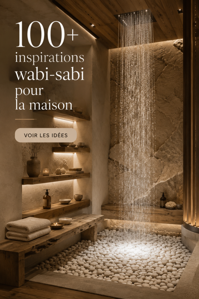 Un salon décoré dans le style Wabi Sabi avec des meubles en bois naturel et des textures organiques.