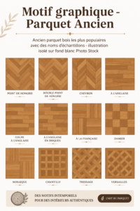 Motif graphique en parquet ancien en bois rustique