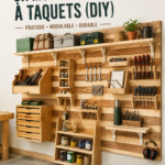 Mur de rangement pour outils construit avec un système de fixation français, organisé et esthétique.
