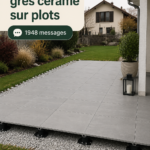 Pose de dalles en grès cérame sur plots dans un jardin moderne.