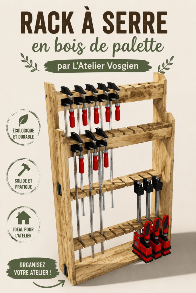 Rack en bois de palettes pour serre avec plantes variées
