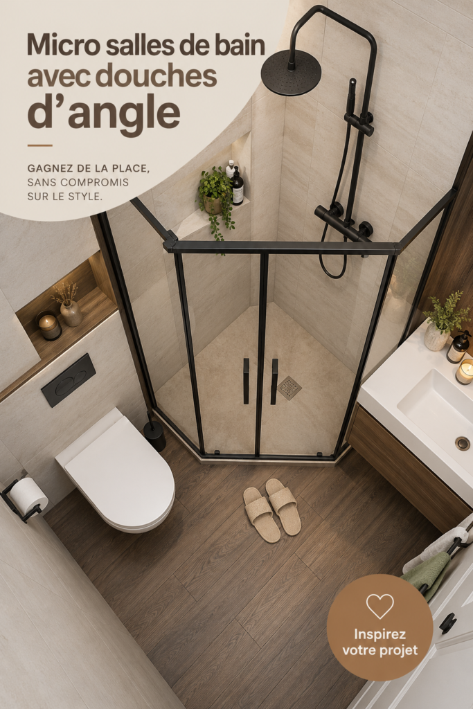 Un exemple de micro salle de bain avec douche angulaire moderne et élégante.