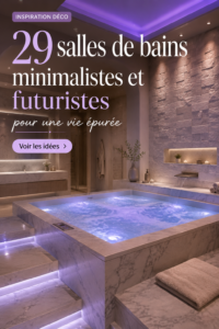 Salle de bain futuriste avec des lignes épurées et des matériaux modernes.