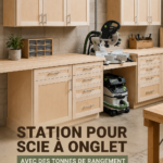 Station de sciage avec rangements intégrés dans un atelier bien organisé