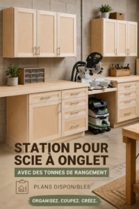 Station de sciage avec rangements intégrés dans un atelier bien organisé