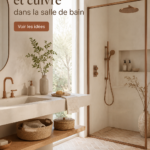 Salle de bain stylée avec des accents en bronze brossé et cuivre.