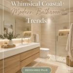 Salle de bain moderne décorée dans un style côtier utilisant des couleurs douces et des matériaux naturels