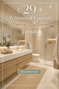 Salle de bain moderne décorée dans un style côtier utilisant des couleurs douces et des matériaux naturels