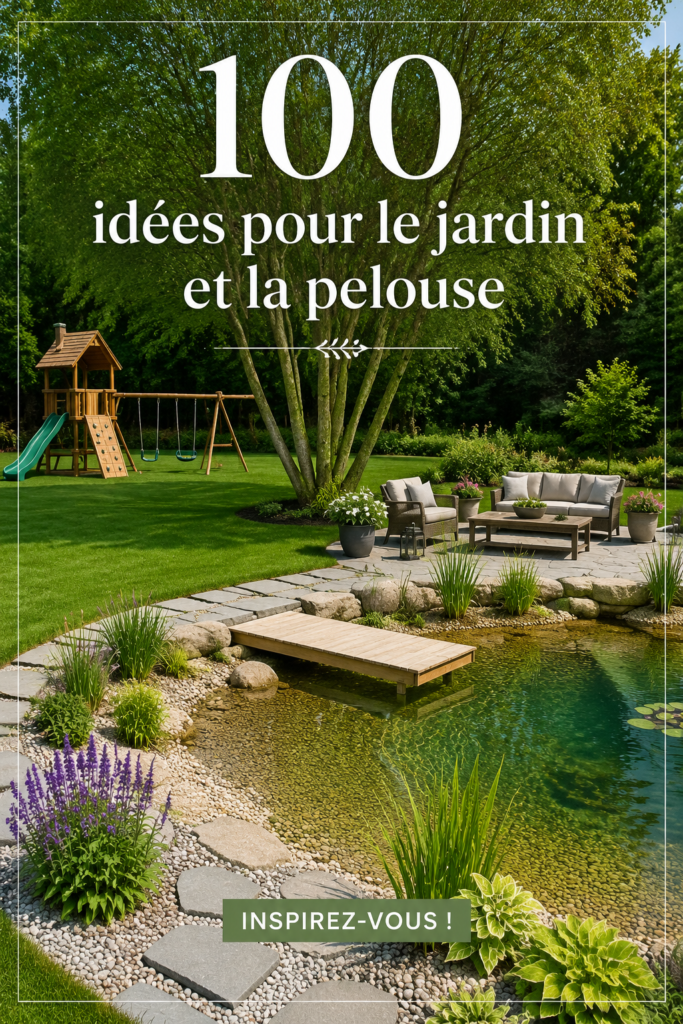 Jardin fleuri avec des plantes colorées et une pelouse bien entretenue