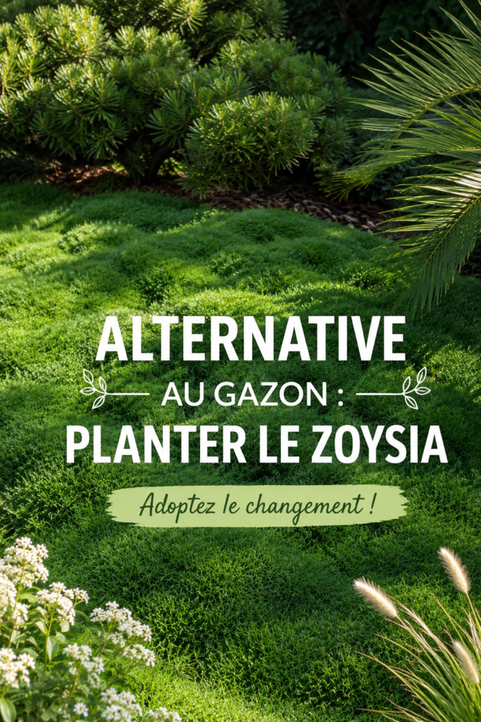 Jardin luxuriant avec du Zoysia en pleine croissance, illustrant une alternative au gazon traditionnel.