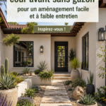 Un jardin esthétique sans pelouse, avec des plantes couvre-sol et des éléments en graviers.