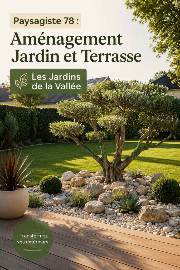 Un beau jardin bien aménagé avec des plantes variées et une terrasse accueillante.
