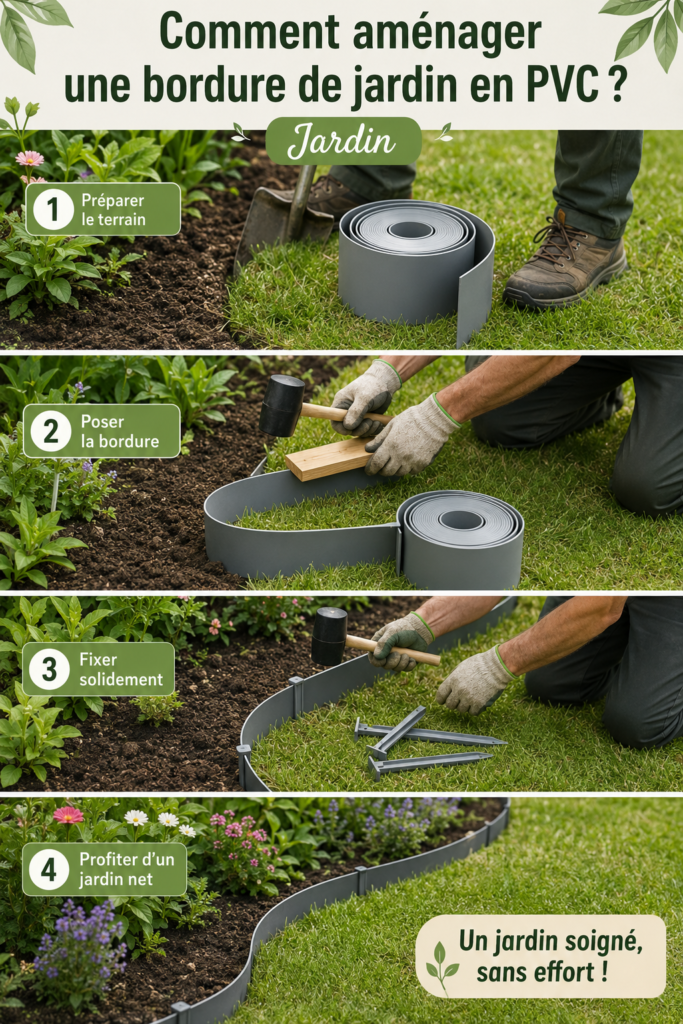 Un jardin avec des bordures en PVC bien aménagées