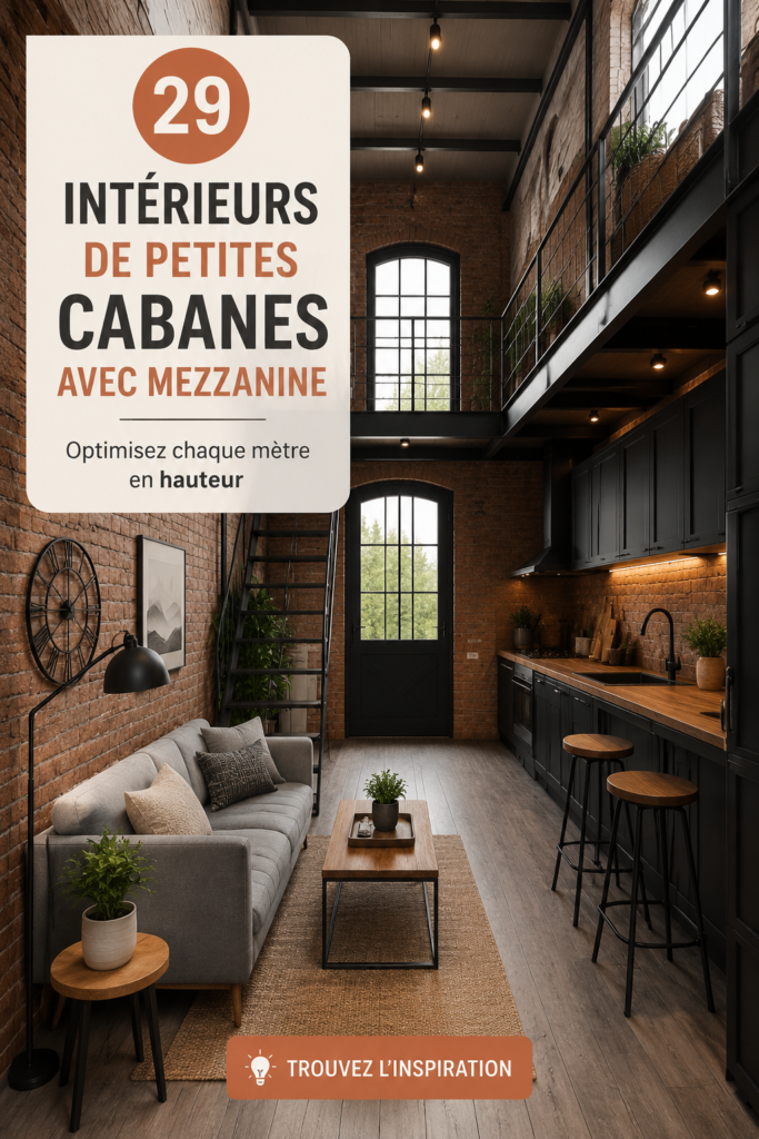 Intérieur d'une cabane loft avec des meubles optimisés pour l'espace