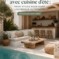 Cuisine d'été élégante dans un pool house, idéale pour les repas en extérieur.