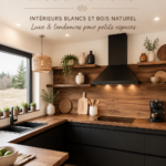 Cuisine moderne avec des éléments blancs et en bois naturel