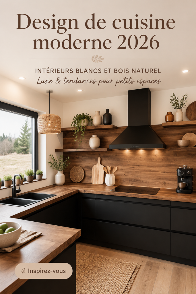 Cuisine moderne avec des éléments blancs et en bois naturel