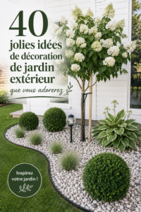 Un jardin décoré avec des plantes colorées et des meubles d'extérieur confortables.