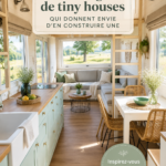 Une tiny house moderne en bois avec un design épuré, entourée de verdure.