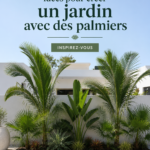 Jardin tropical avec des palmiers majestueux et des plantes exotiques