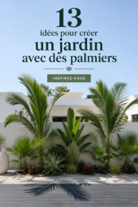 Jardin tropical avec des palmiers majestueux et des plantes exotiques