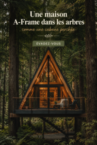 Maison A-Frame perchée dans les arbres entourée de verdure