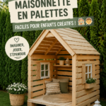Maison de jeu en palette pour enfants dans un jardin.