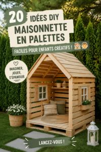 Maison de jeu en palette pour enfants dans un jardin.
