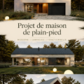 Vue d'une belle maison de plain-pied avec jardin fleuri et espace de vie extérieur adjacent.