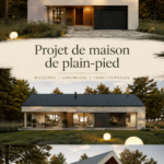 Vue d'une belle maison de plain-pied avec jardin fleuri et espace de vie extérieur adjacent.