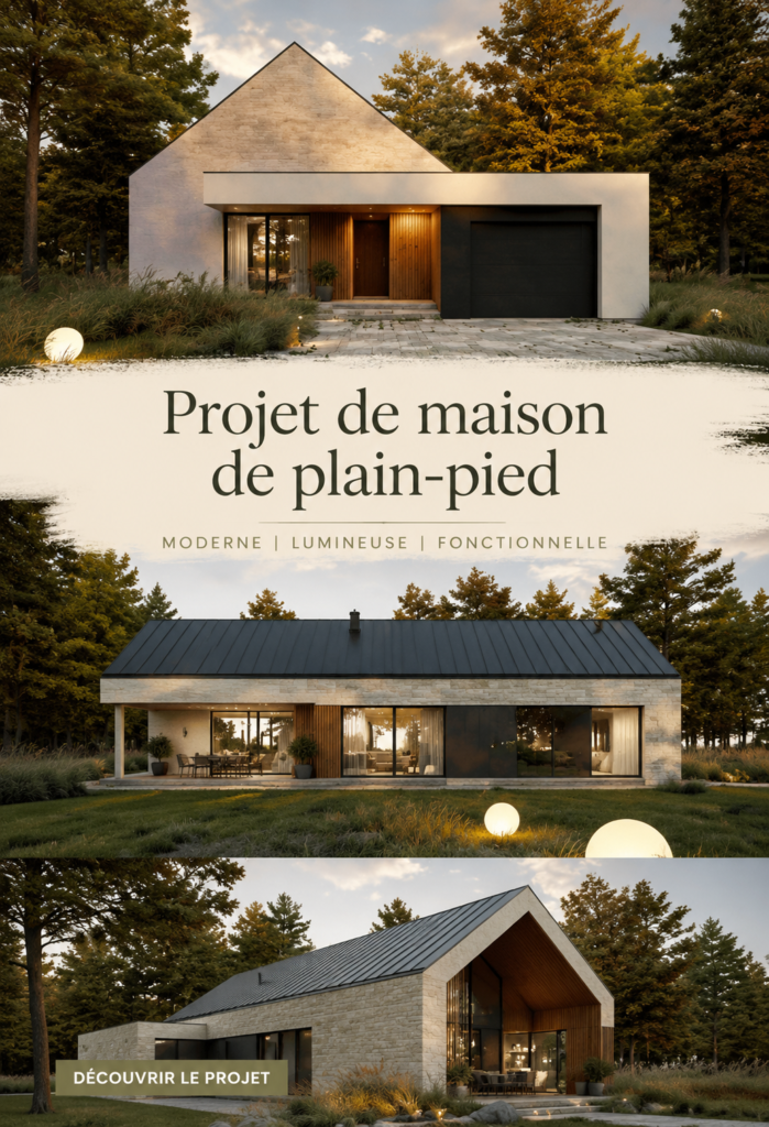 Vue d'une belle maison de plain-pied avec jardin fleuri et espace de vie extérieur adjacent.